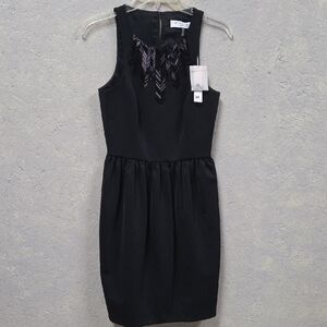 Trina Turk Black Sleeveless Mini Dress With Beaded Neckline Cinched Waistline